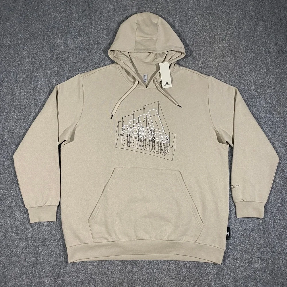 Adidas Tech 3D Trefoil Graphic Logo Sweatshirt Hoodie Adult XXL Beige